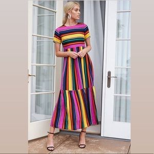 F21 multicolor vertical stripe short sleeve maxi dress Small